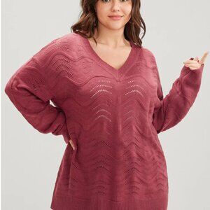 BloomChic Plus size Plain Pointelle Knit Water Ripple Eyelet Knit  Sweater 2XL